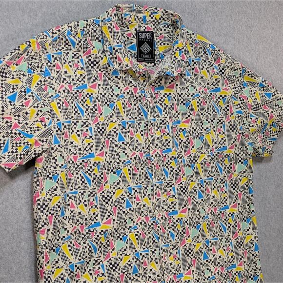 Super Massive Retro Button Up Shirt Men’s XL 80s Geometric Print Short Sleeve - Picture 6 of 9